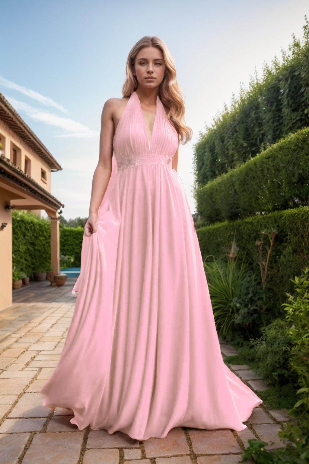 A-Line Sweep-Brush Train Chiffon Prom Dress CS0457