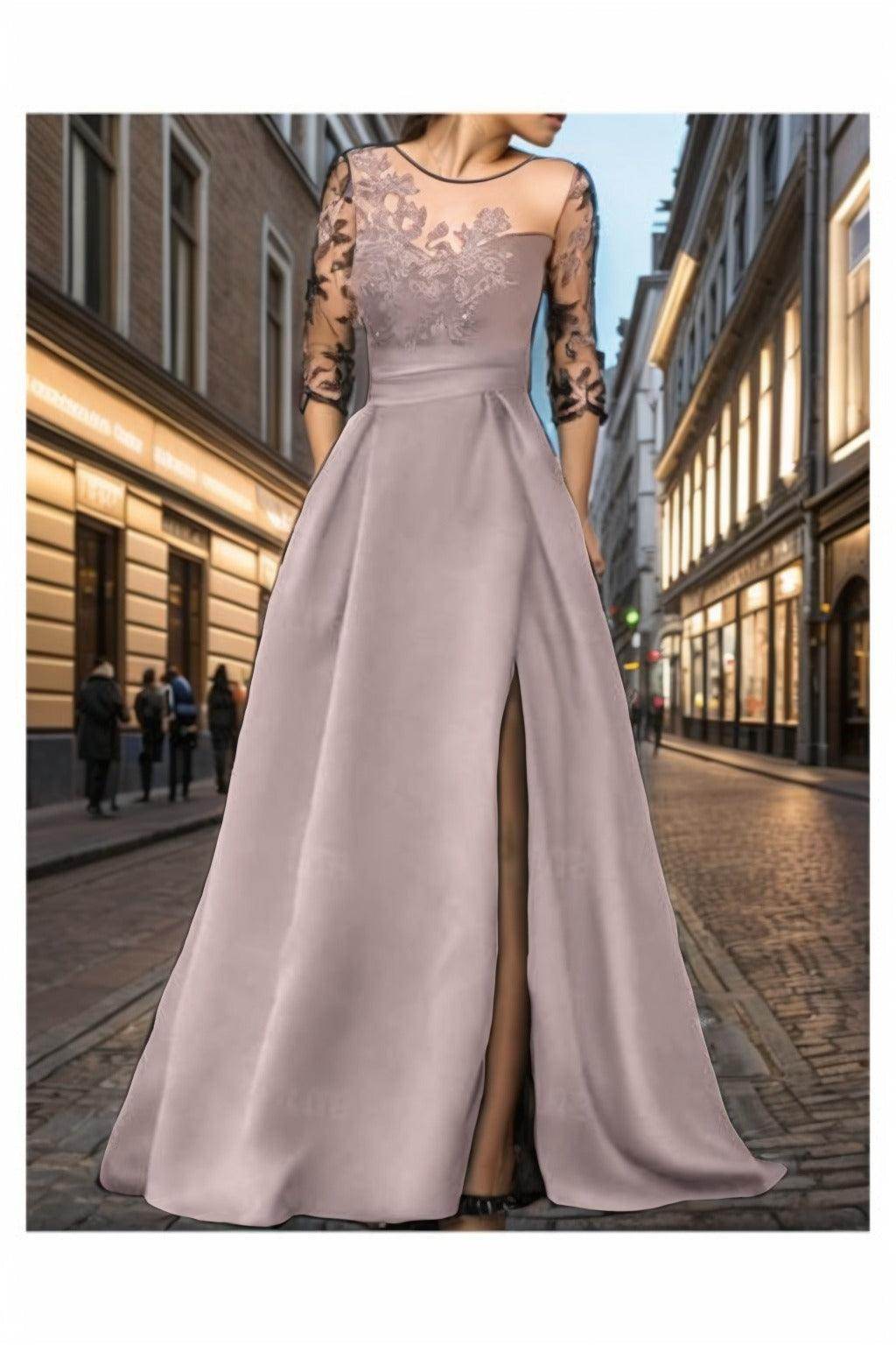 A-Line Sweep-Brush Train Satin Prom Dress CS0456