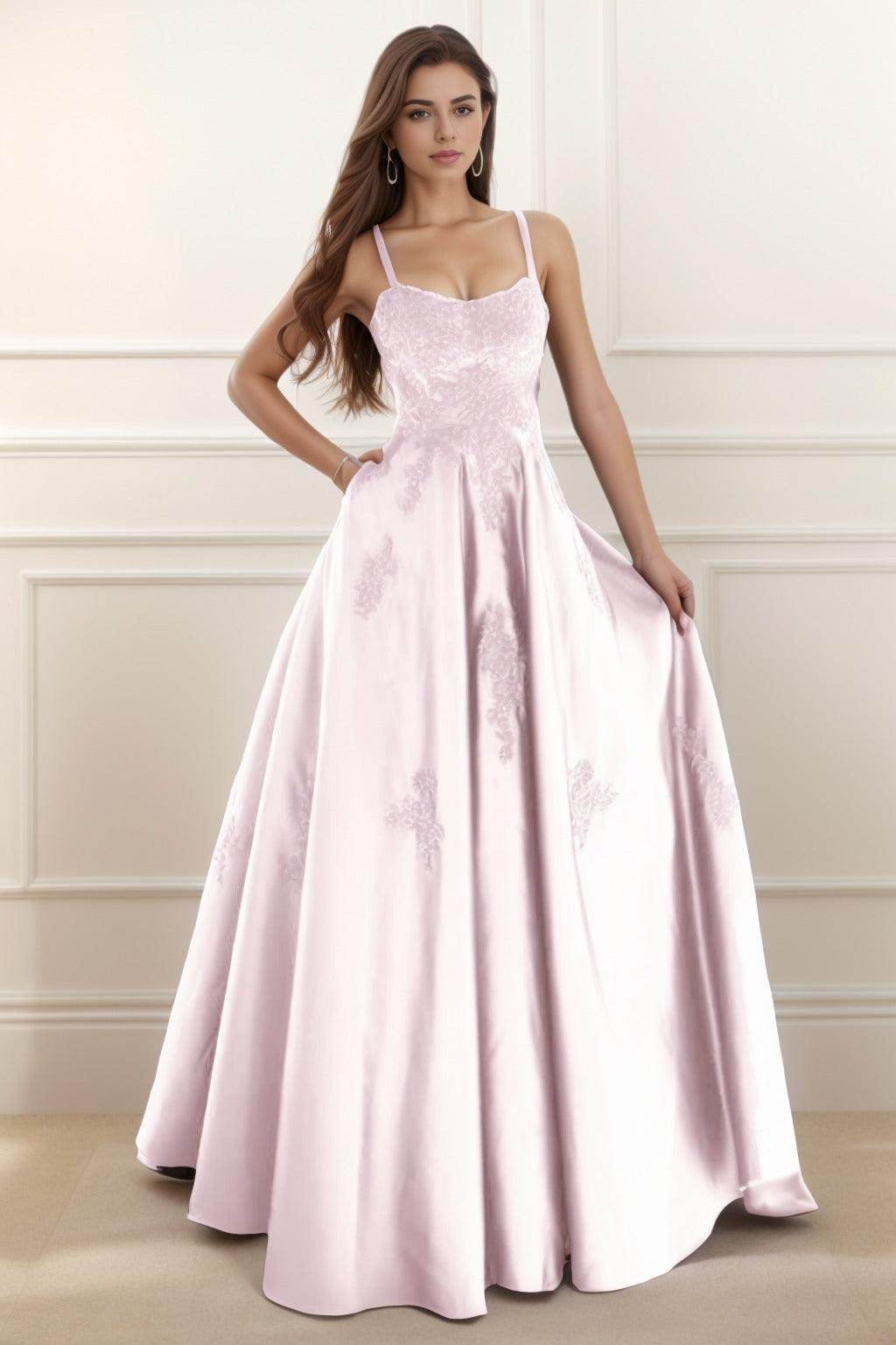 A-Line Floor Length Satin Prom Dress CS0458