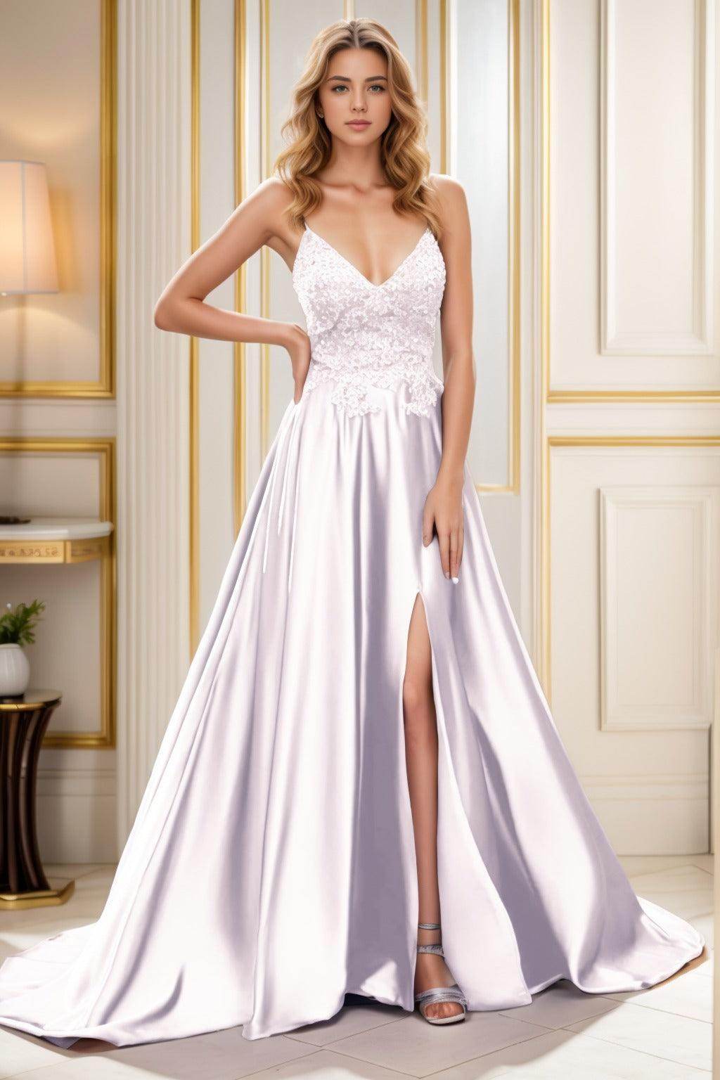 A-Line Court Train Satin Prom Dress CS0460