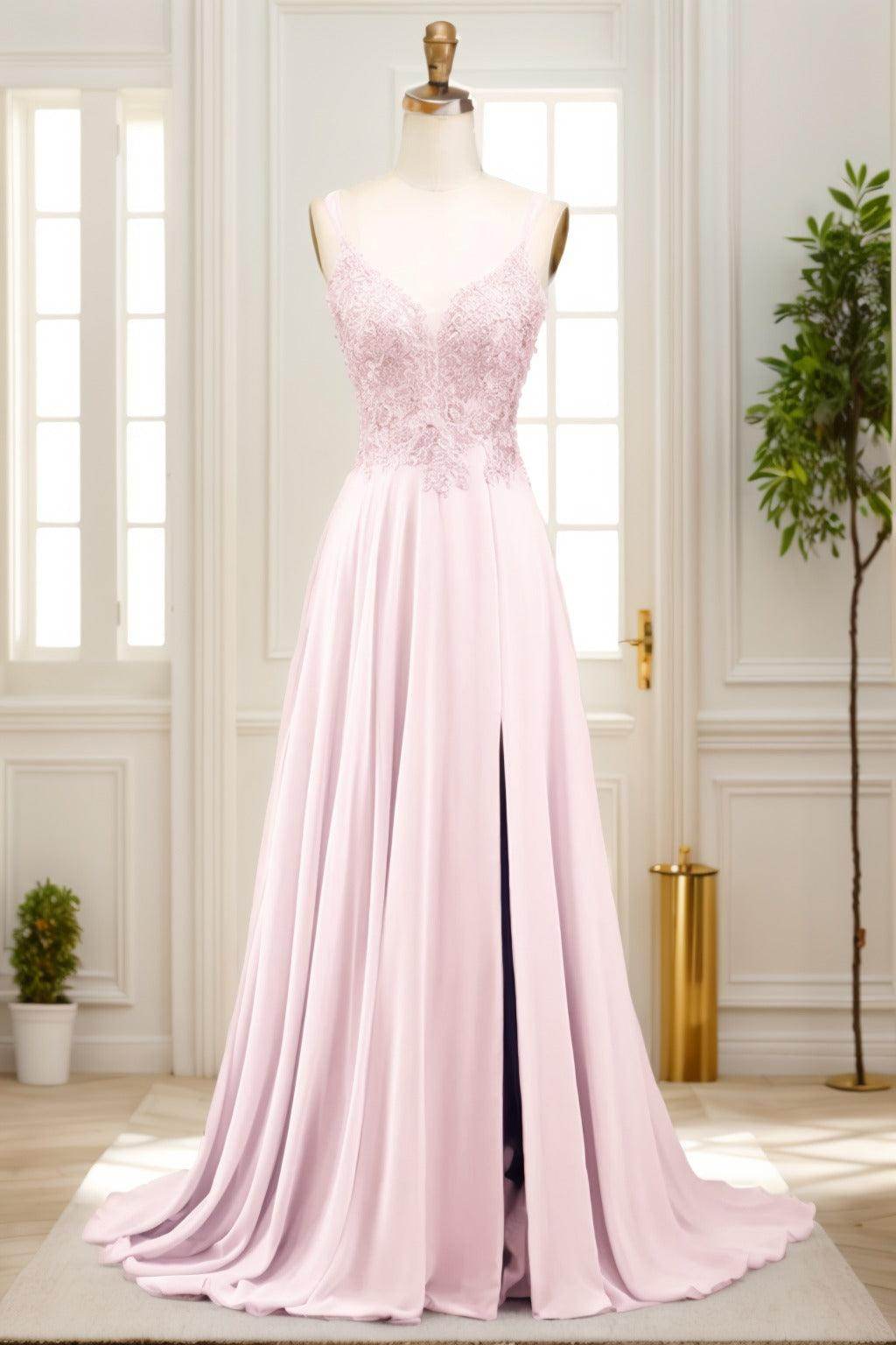 A-Line Sweep-Brush Train Chiffon Prom Dress CS0470