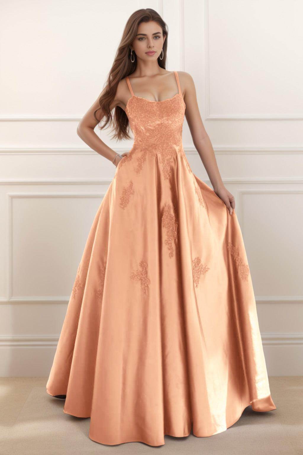 A-Line Floor Length Satin Prom Dress CS0458