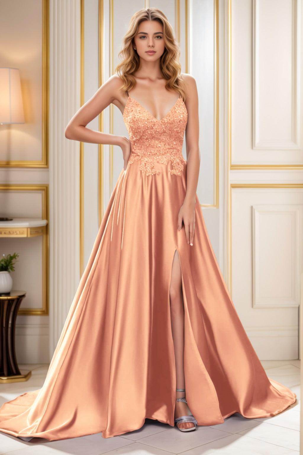 A-Line Court Train Satin Prom Dress CS0460