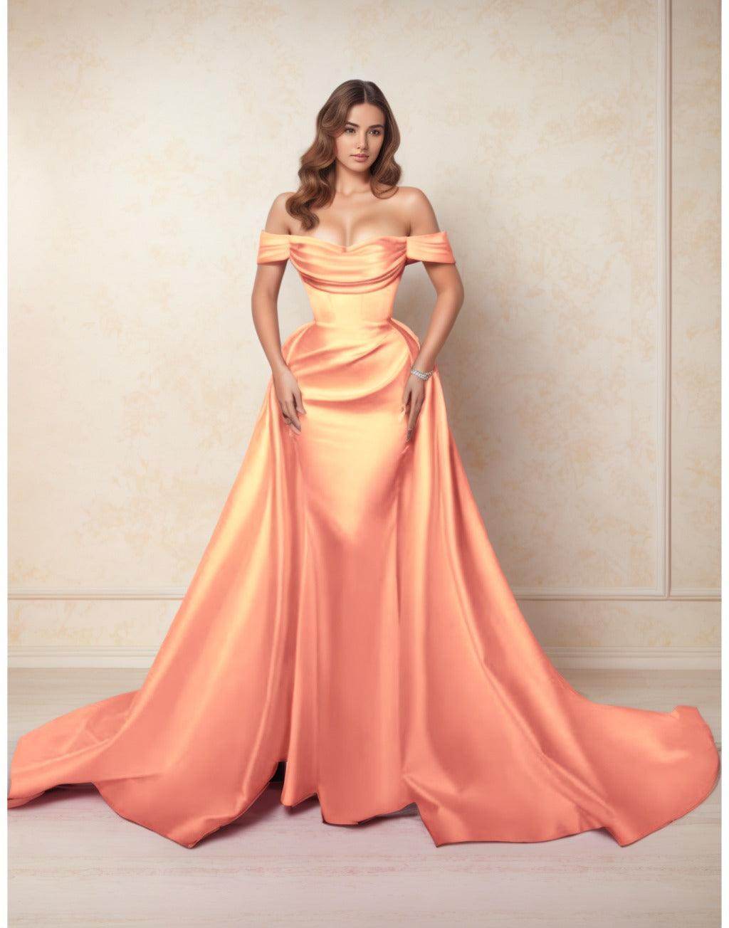 A-Line Chapel Train Satin Prom Dress CS0416