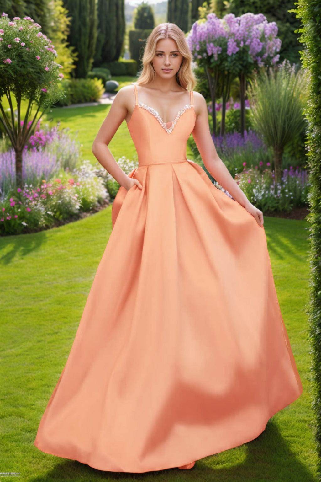 A-Line Floor Length Satin Prom Dress CS0451