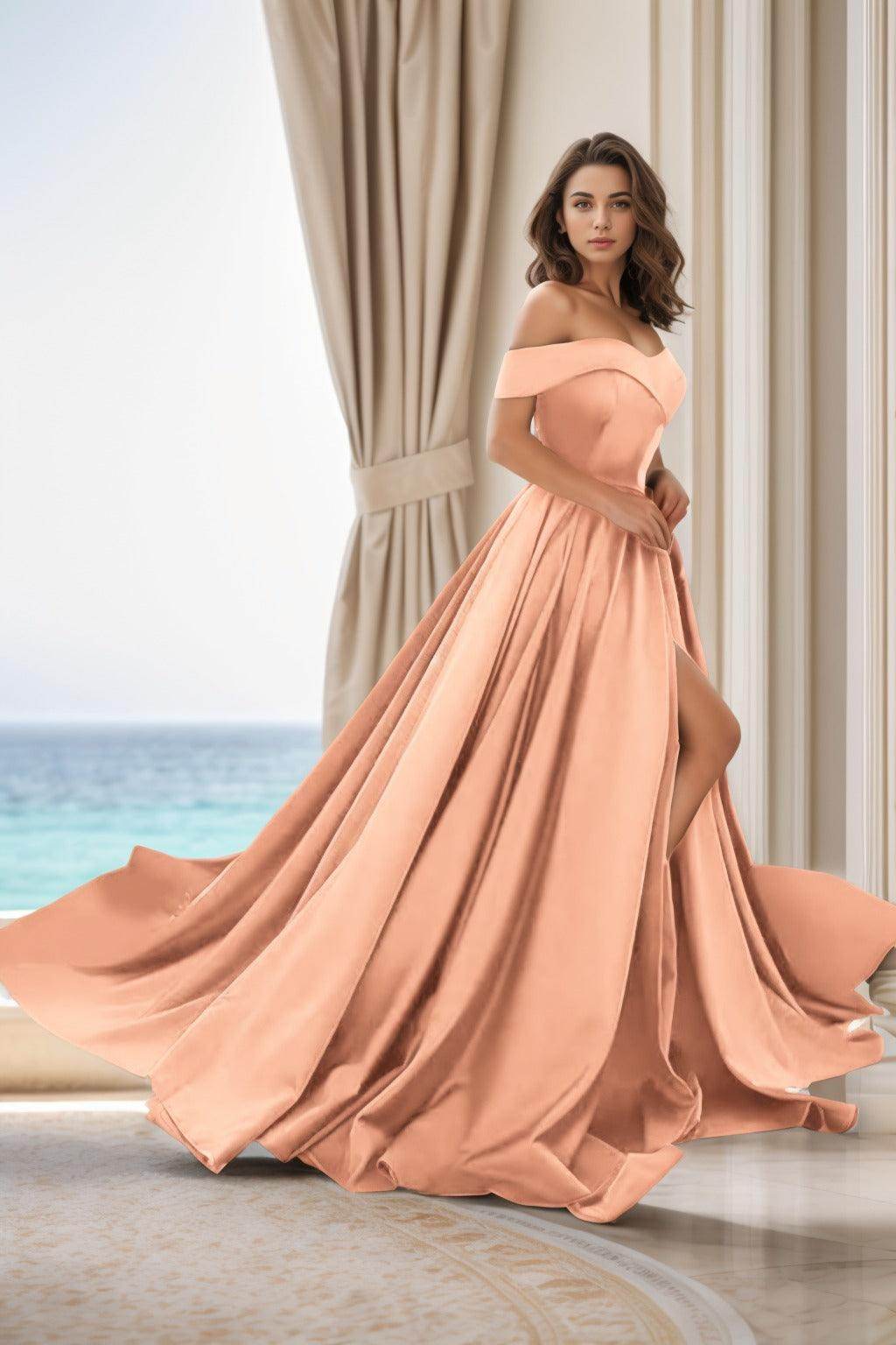 A-Line Court Train Satin Prom Dress CS0405