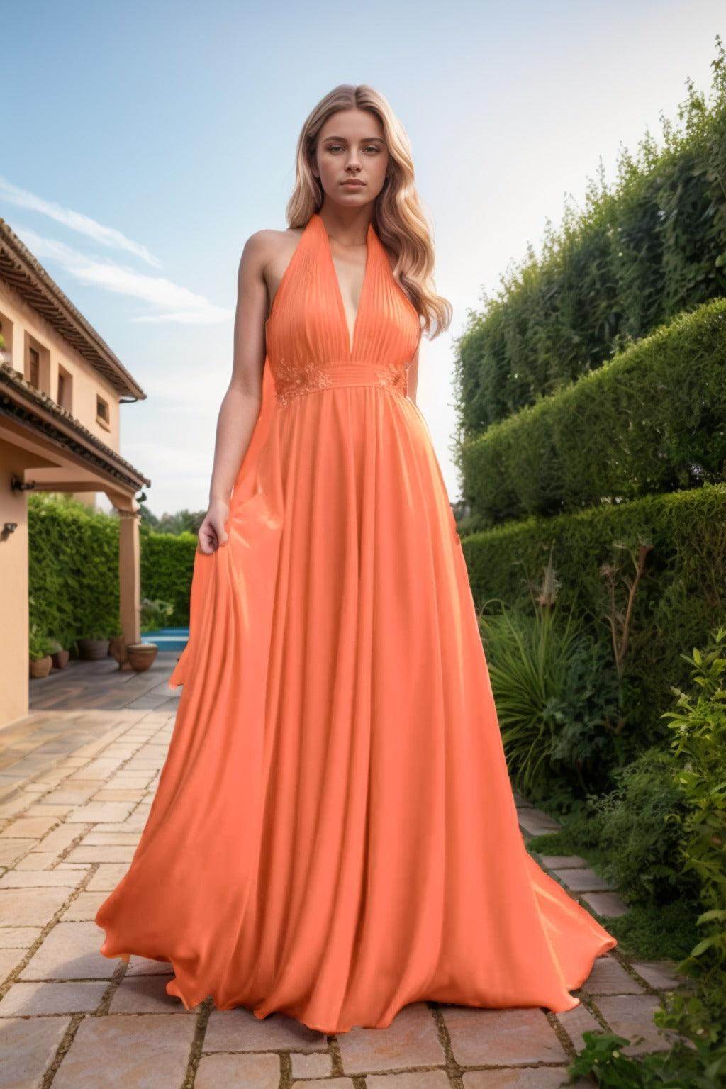 A-Line Sweep-Brush Train Chiffon Prom Dress CS0457