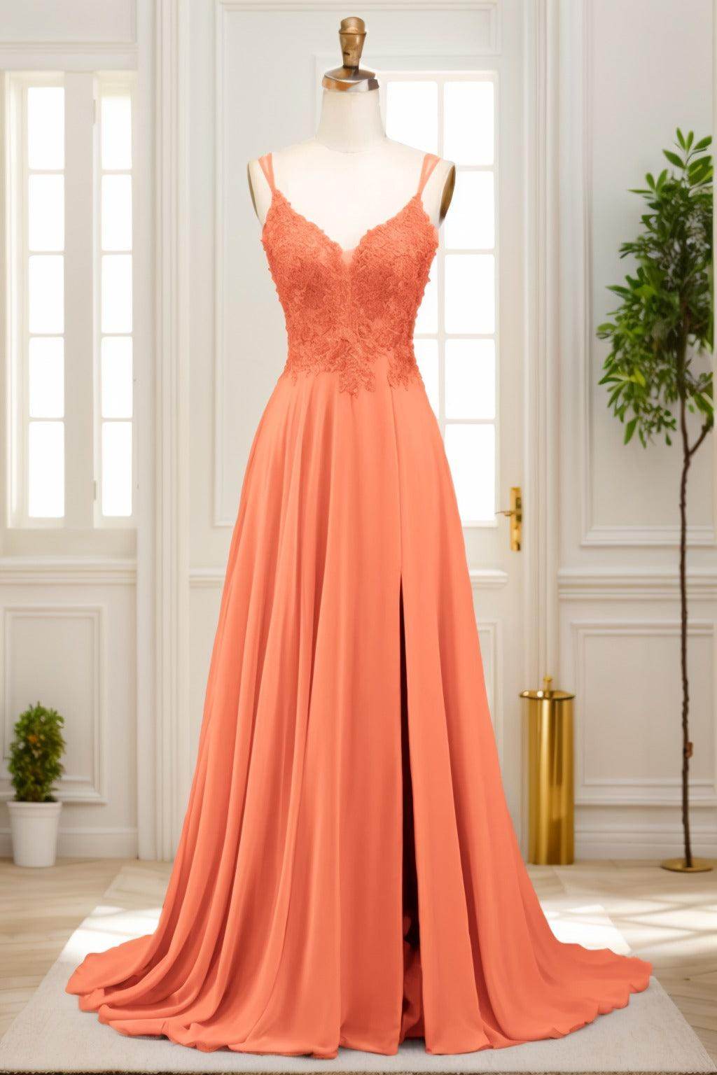 A-Line Sweep-Brush Train Chiffon Prom Dress CS0470