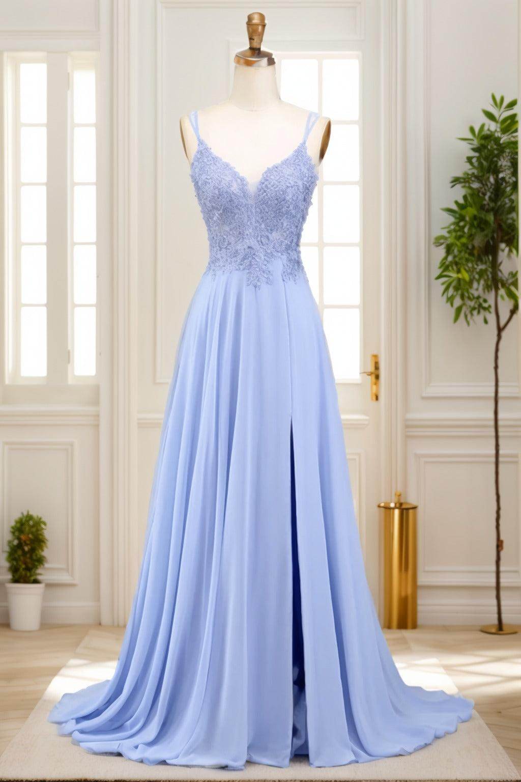 A-Line Sweep-Brush Train Chiffon Prom Dress CS0470