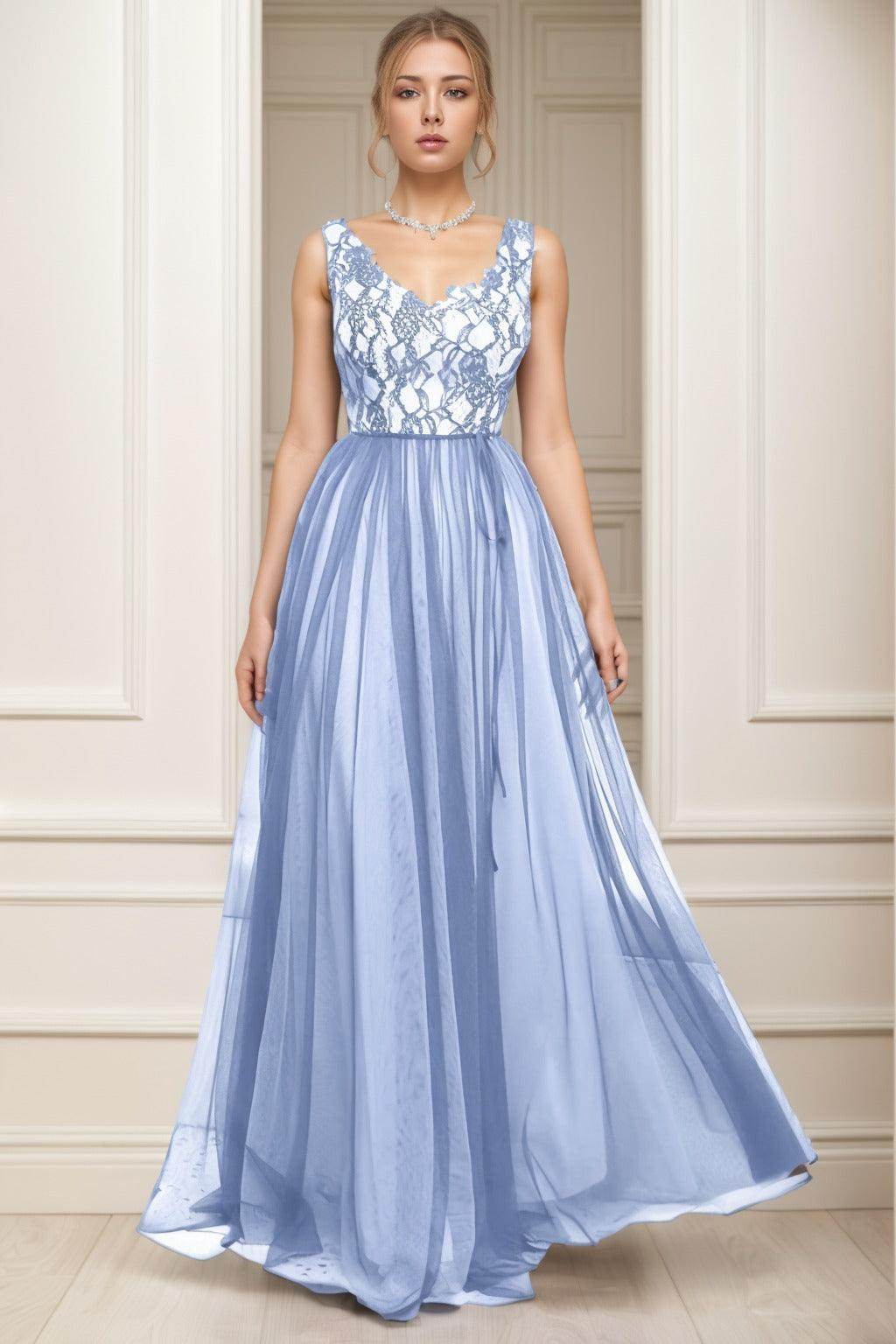 A-Line Sweep-Brush Train Tulle Prom Dress CS0466