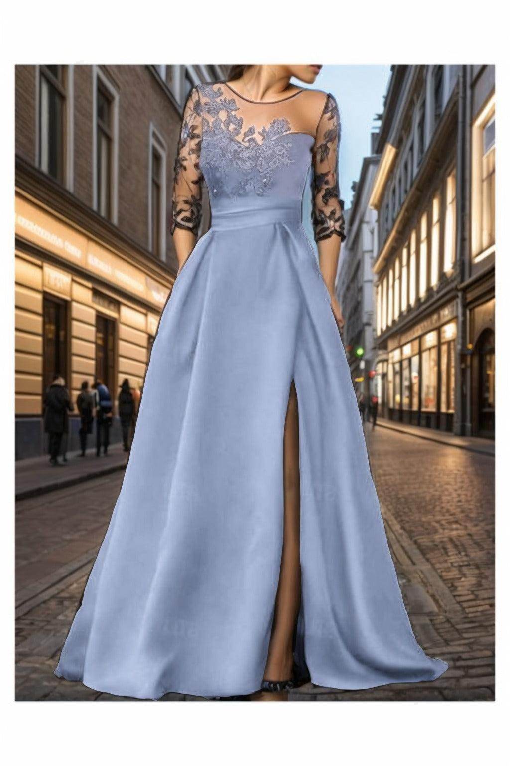 A-Line Sweep-Brush Train Satin Prom Dress CS0456