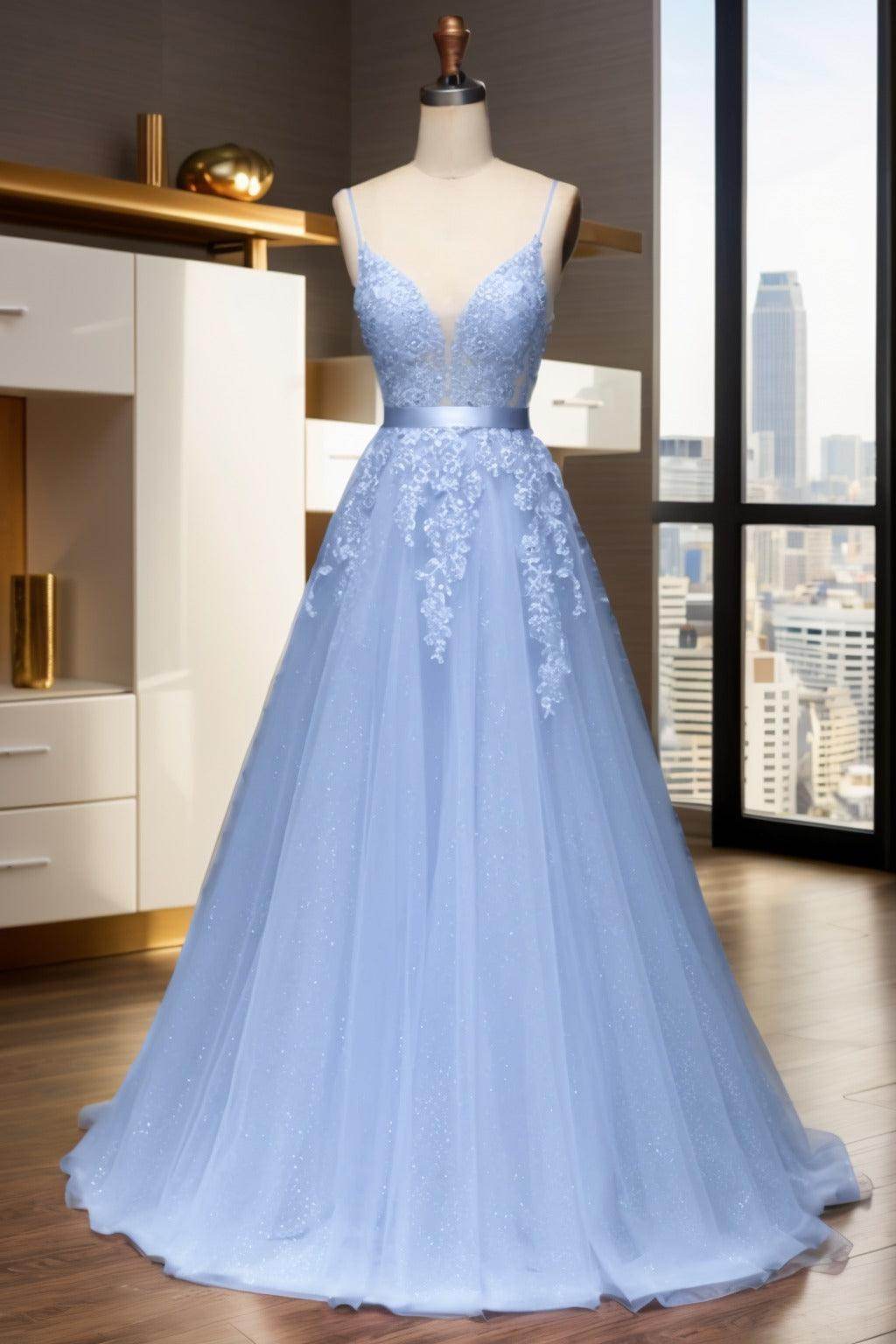 A-Line Sweep-Brush Train Tulle Prom Dress CS0464