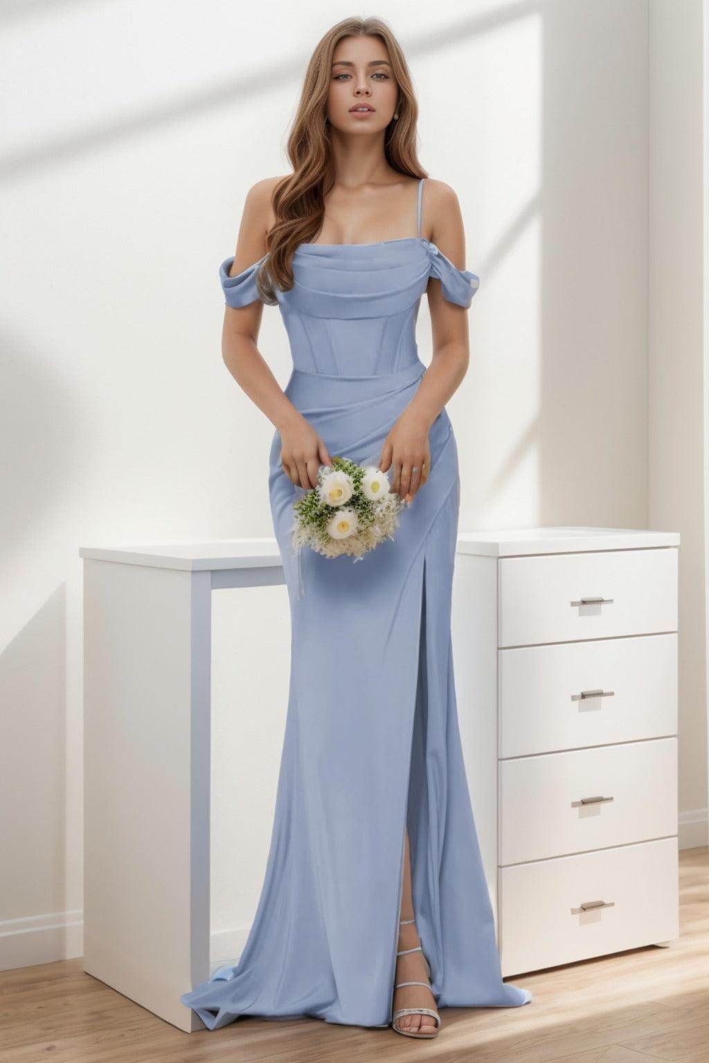 Trumpet-Mermaid Sweep-Brush Train Silk-Like Prom Dress CS0399