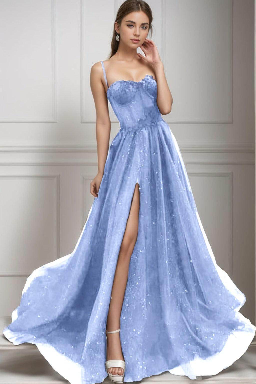 A-Line Sweep-Brush Train Tulle Prom Dress CS0439