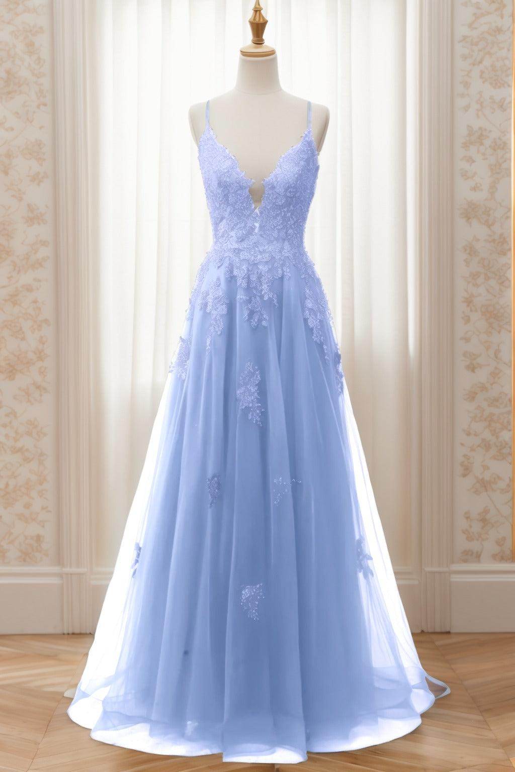 A-Line Sweep-Brush Train Tulle Prom Dress CS0463