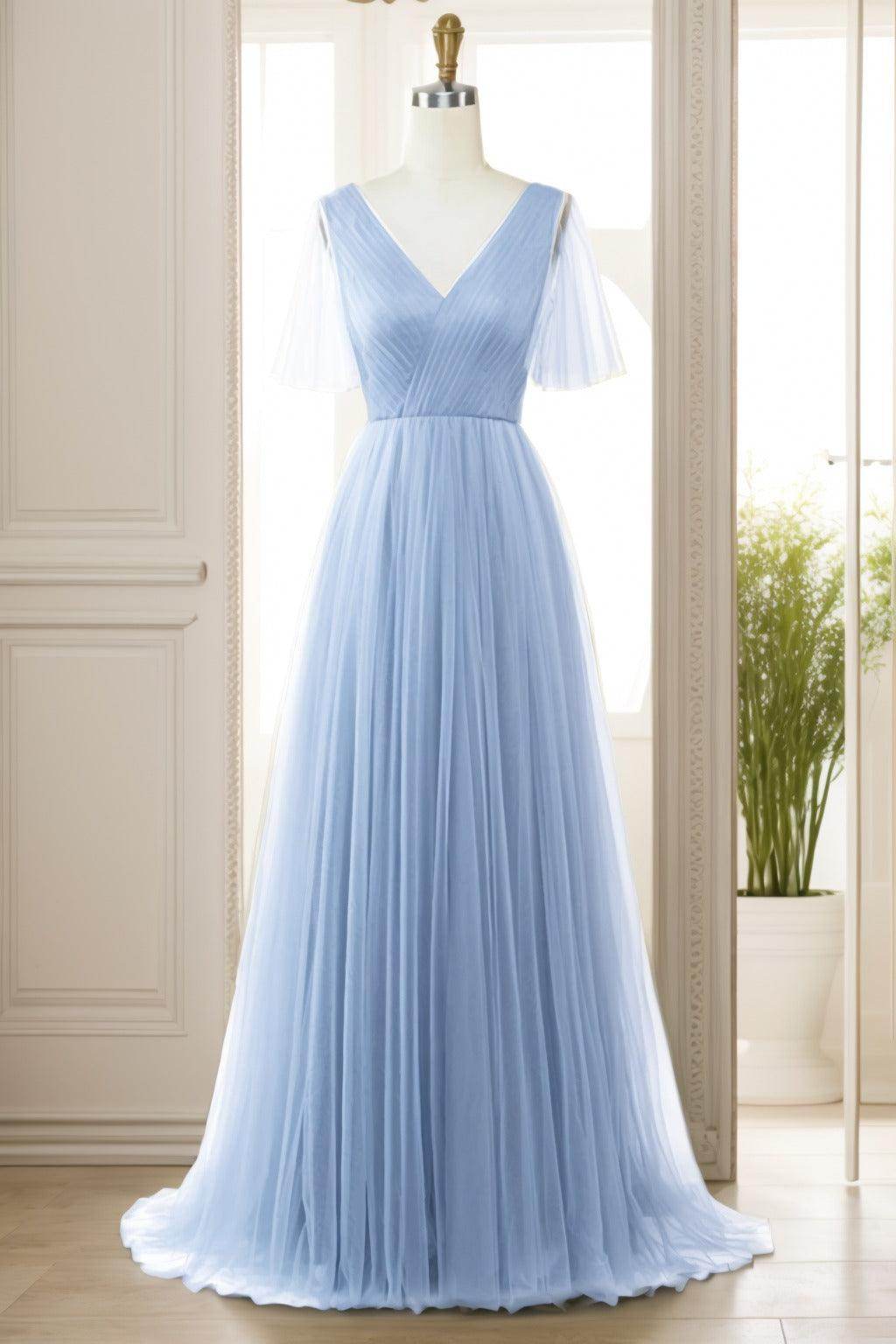 A-Line Sweep-Brush Train Tulle Prom Dress CS0472