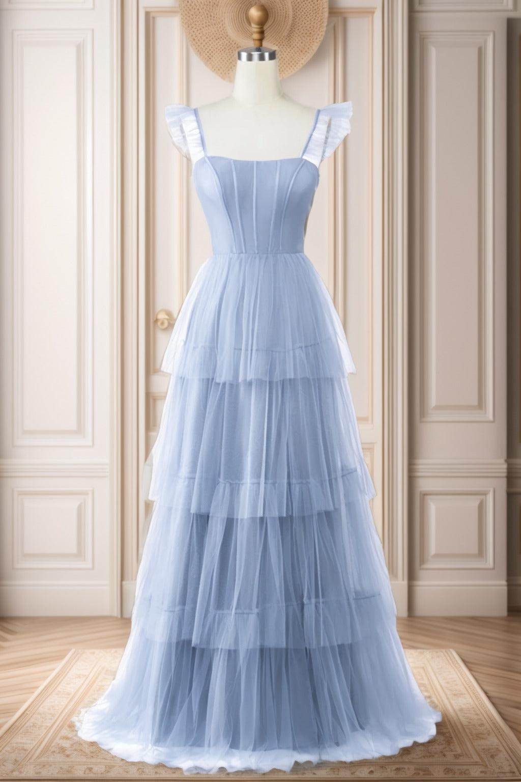 A-Line Sweep-Brush Train Tulle Prom Dress CS0471