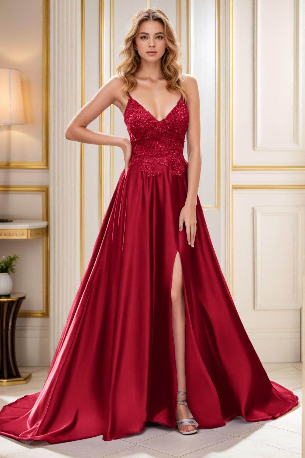 A-Line Court Train Satin Prom Dress CS0460