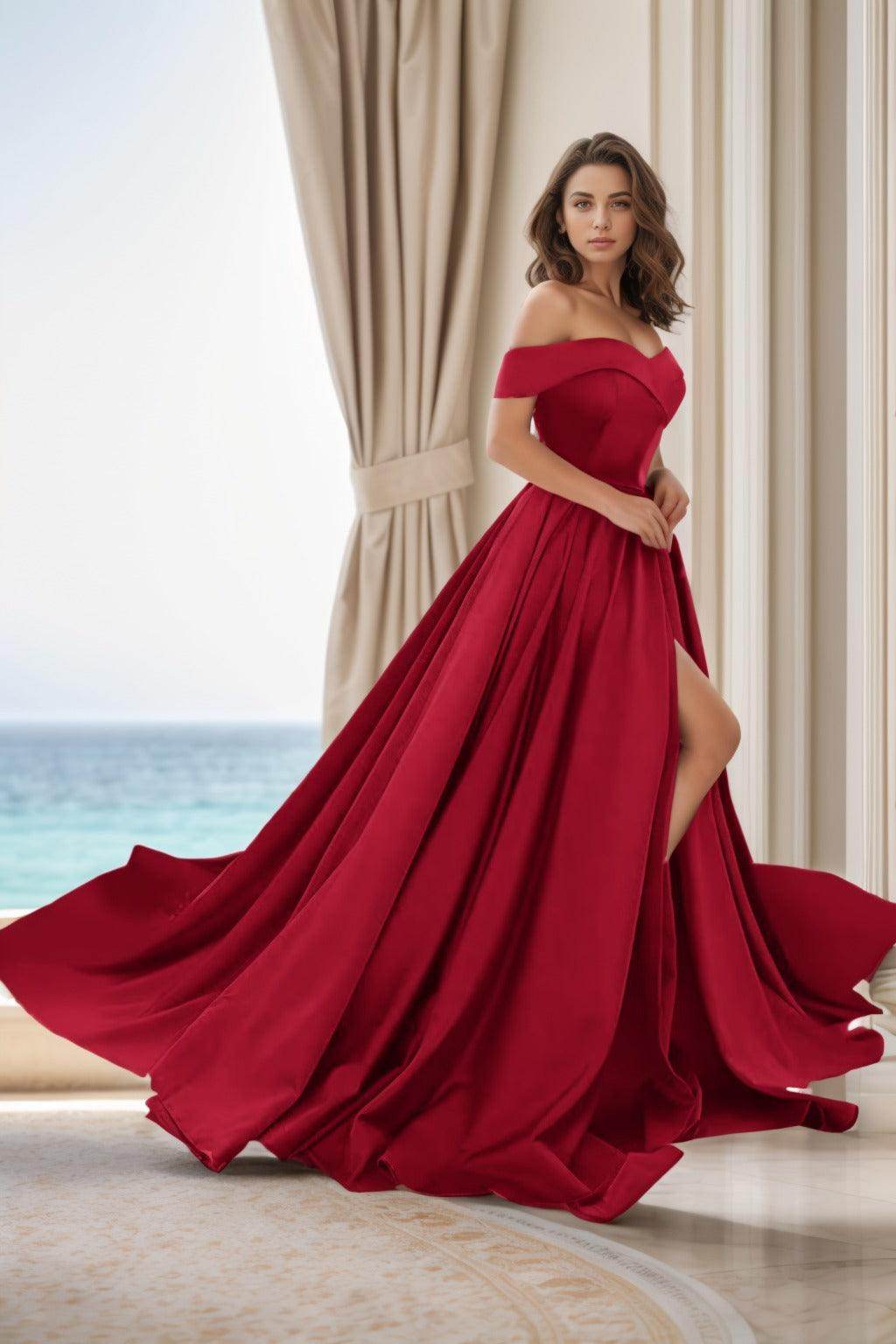 A-Line Court Train Satin Prom Dress CS0405