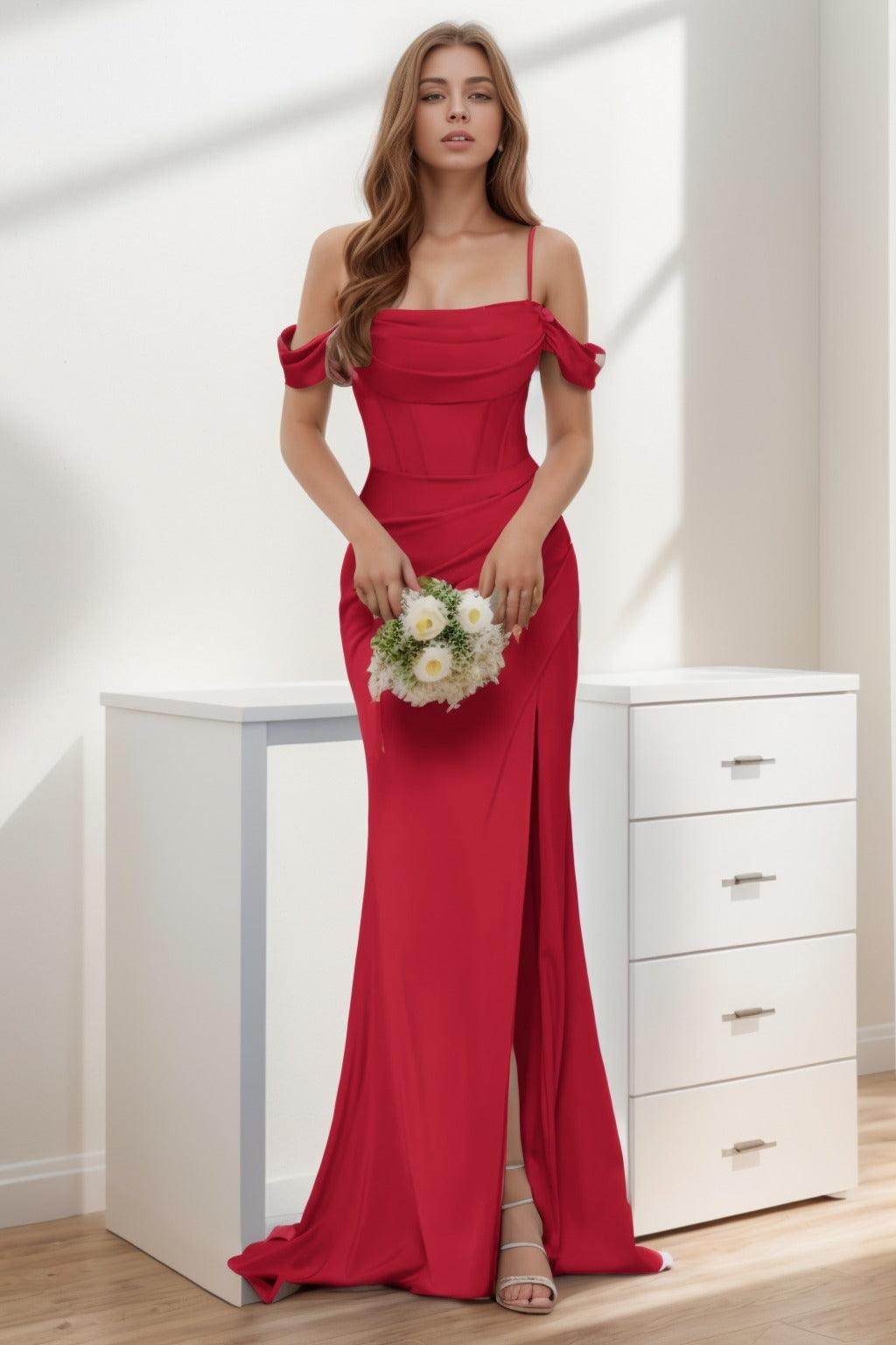 Trumpet-Mermaid Sweep-Brush Train Silk-Like Prom Dress CS0399