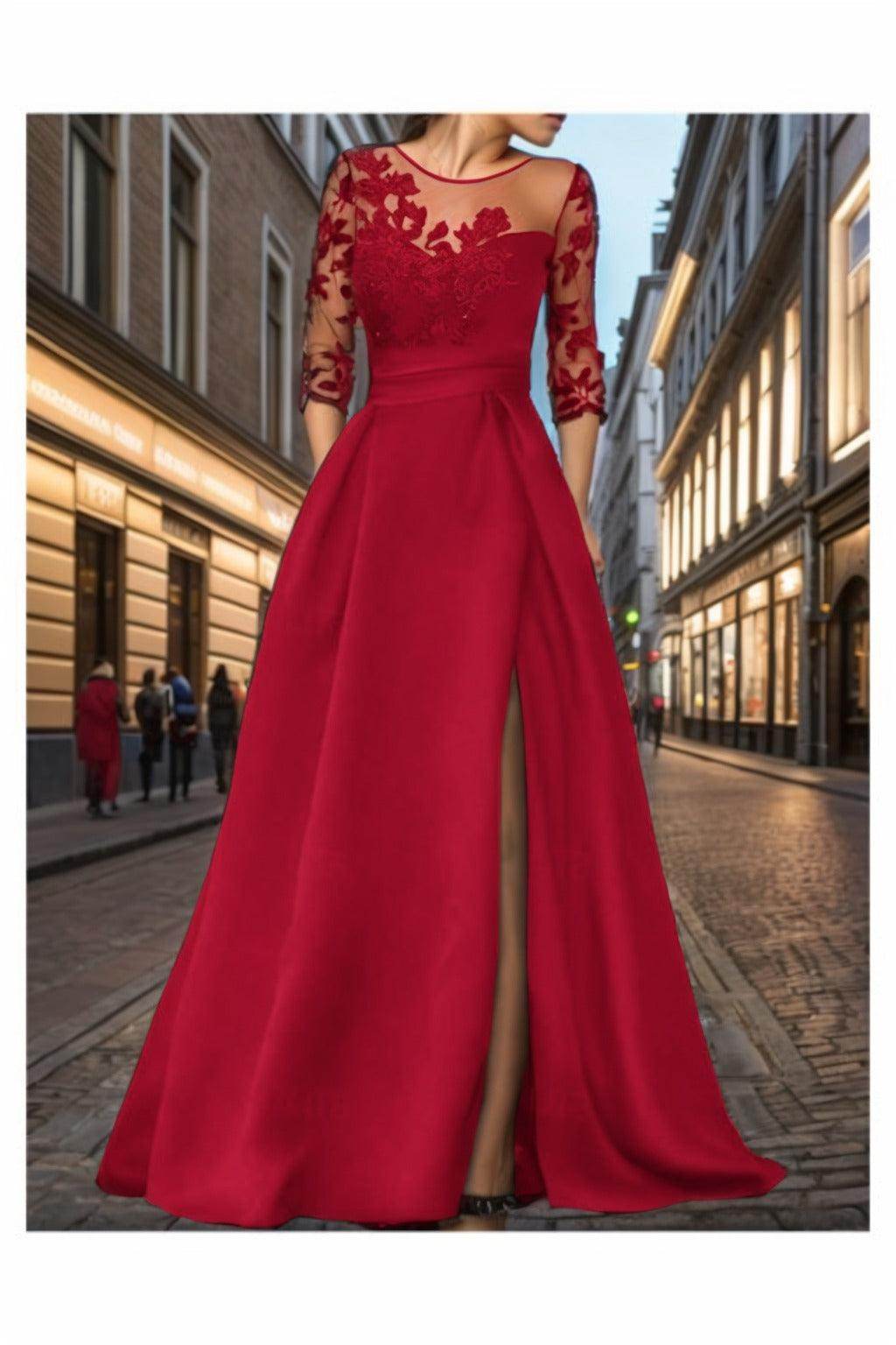 A-Line Sweep-Brush Train Satin Prom Dress CS0456