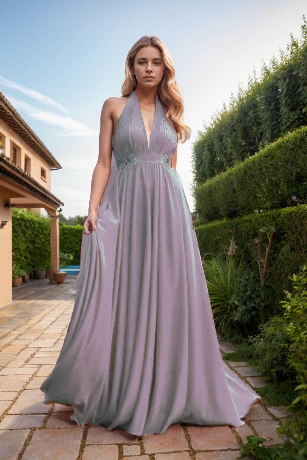 A-Line Sweep-Brush Train Chiffon Prom Dress CS0457