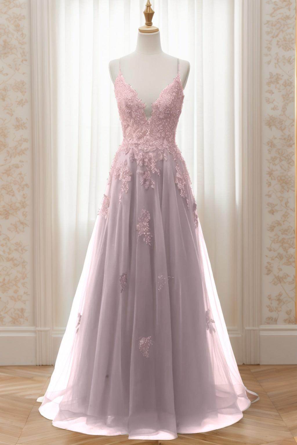 A-Line Sweep-Brush Train Tulle Prom Dress CS0463