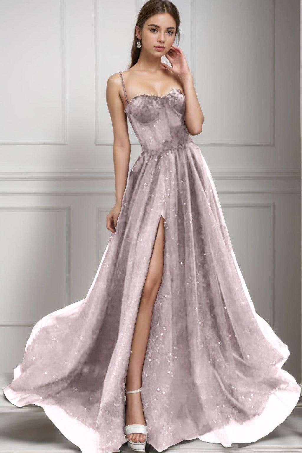 A-Line Sweep-Brush Train Tulle Prom Dress CS0439