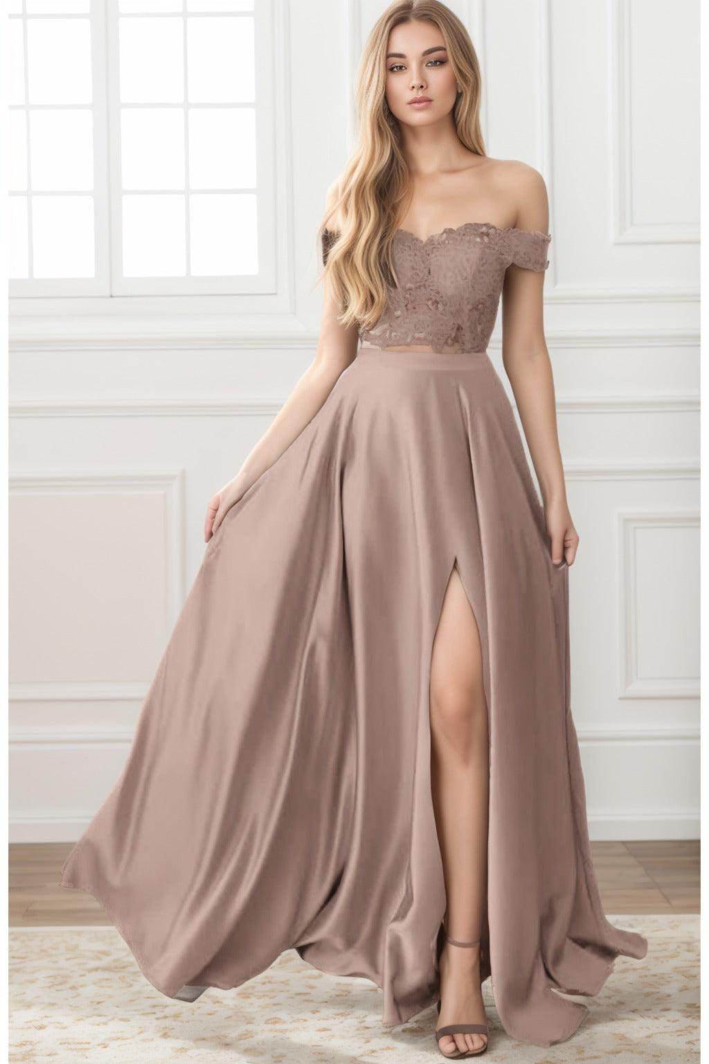 A-Line Sweep-Brush Train Elastic Satin Prom Dress CS0414