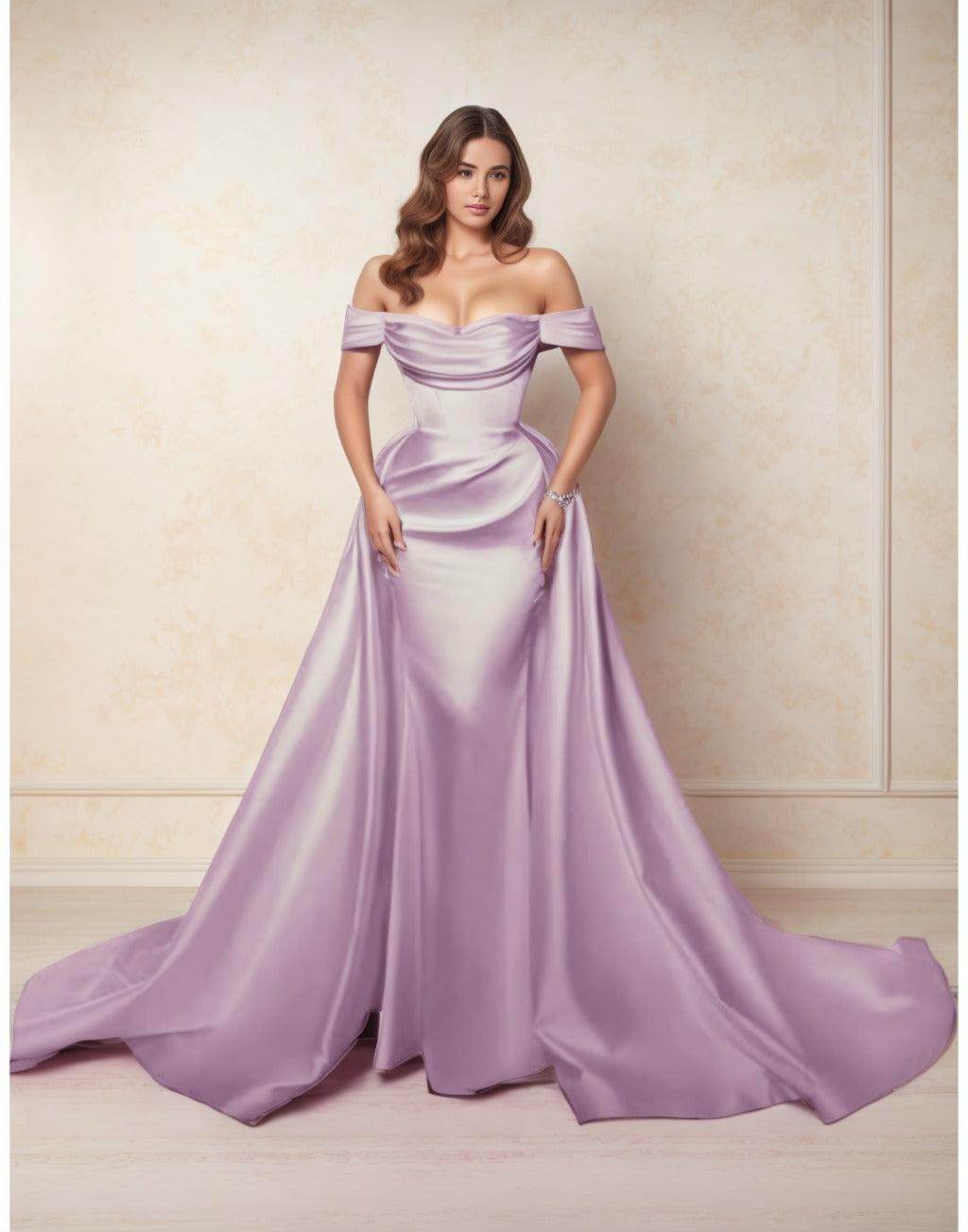 A-Line Chapel Train Satin Prom Dress CS0416