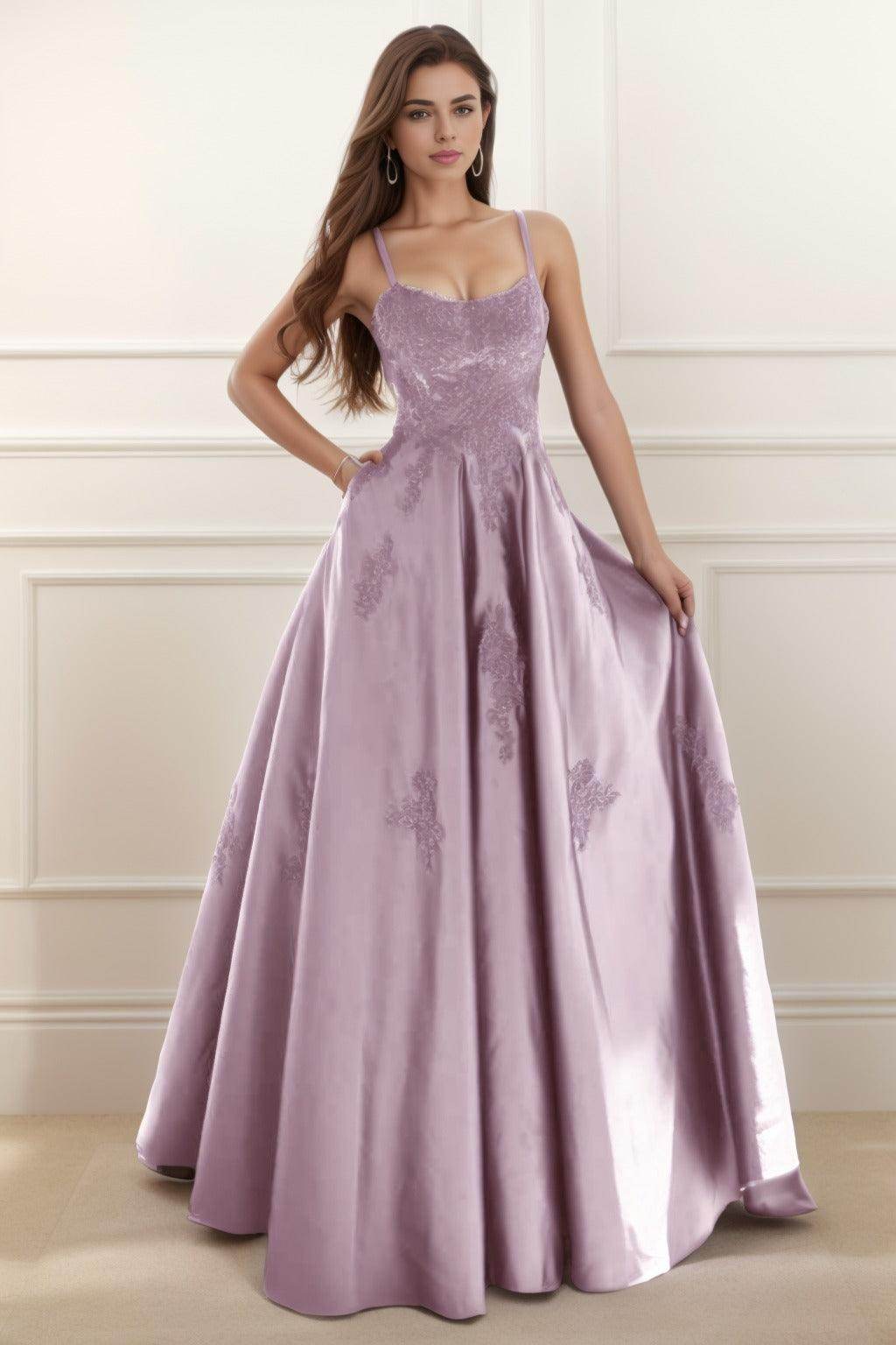 A-Line Floor Length Satin Prom Dress CS0458