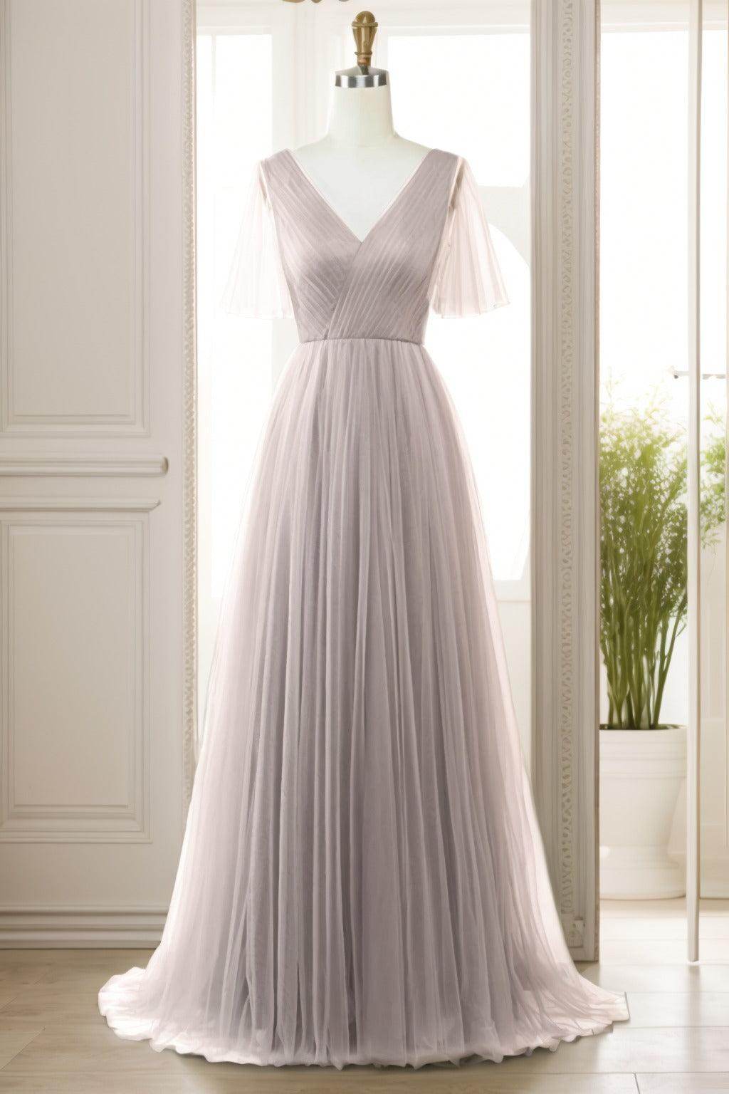 A-Line Sweep-Brush Train Tulle Prom Dress CS0472