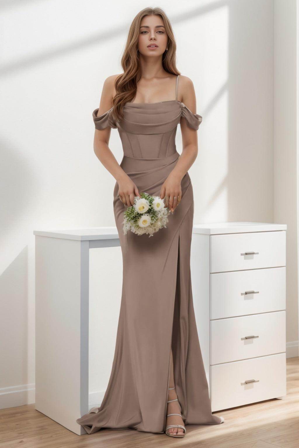 Trumpet-Mermaid Sweep-Brush Train Silk-Like Prom Dress CS0399