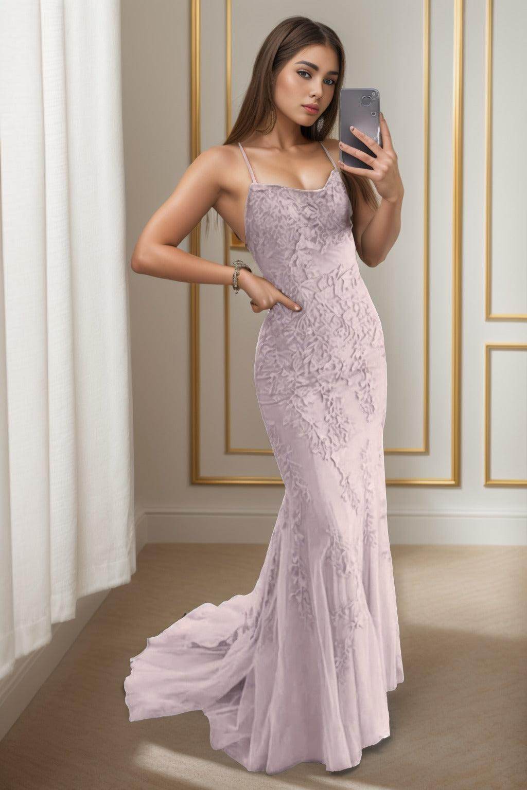 Trumpet-Mermaid Sweep-Brush Train Tulle Prom Dress CS0398
