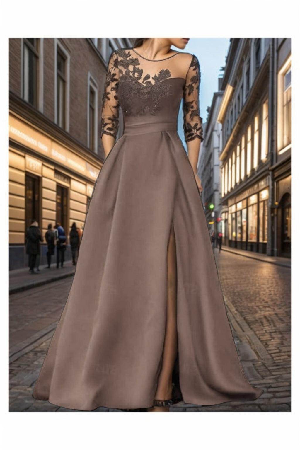 A-Line Sweep-Brush Train Satin Prom Dress CS0456