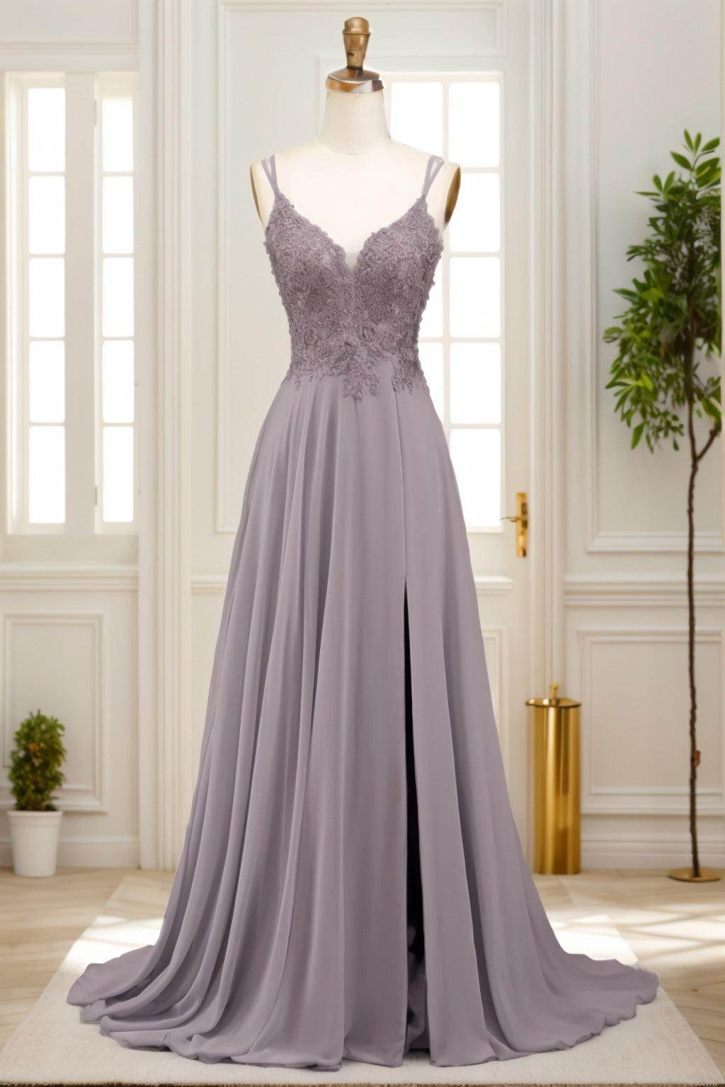 A-Line Sweep-Brush Train Chiffon Prom Dress CS0470