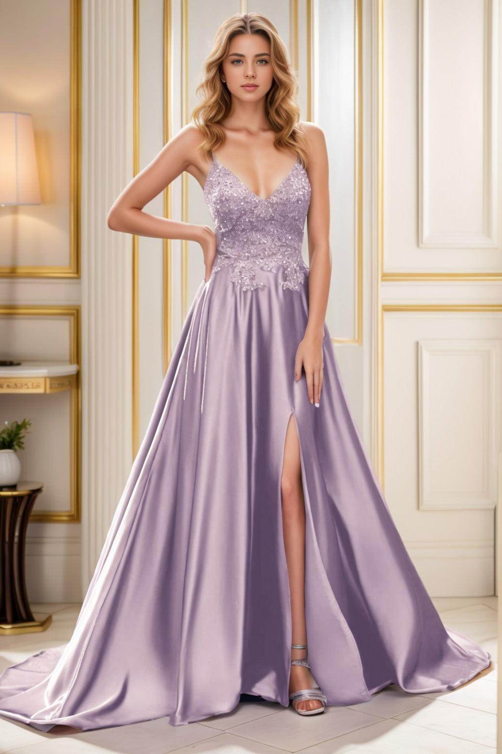 A-Line Court Train Satin Prom Dress CS0460