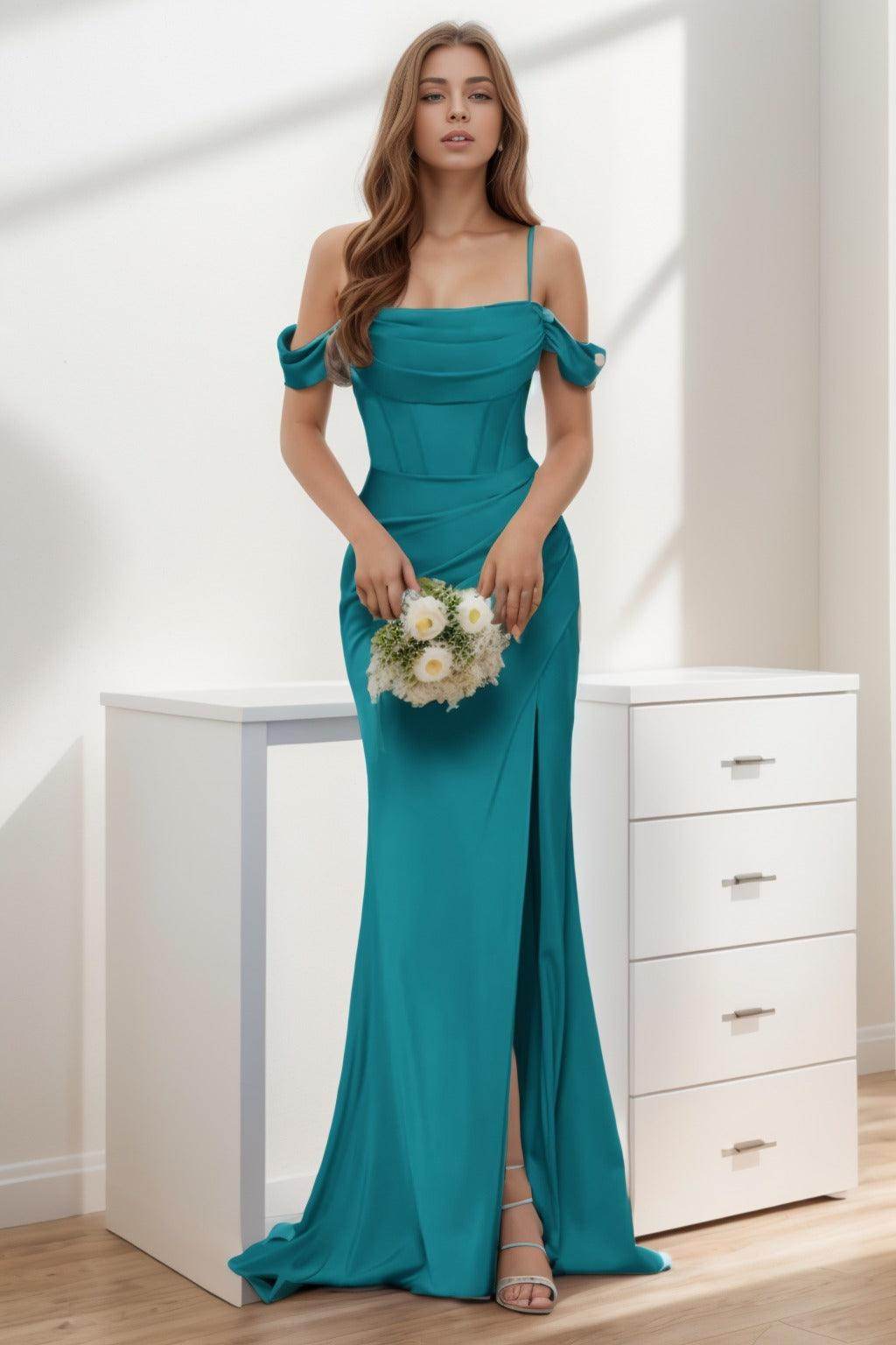 Trumpet-Mermaid Sweep-Brush Train Silk-Like Prom Dress CS0399