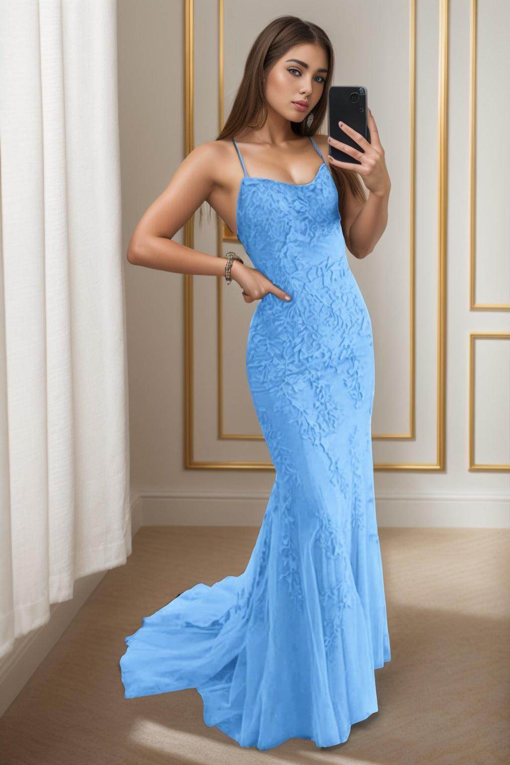 Trumpet-Mermaid Sweep-Brush Train Tulle Prom Dress CS0398