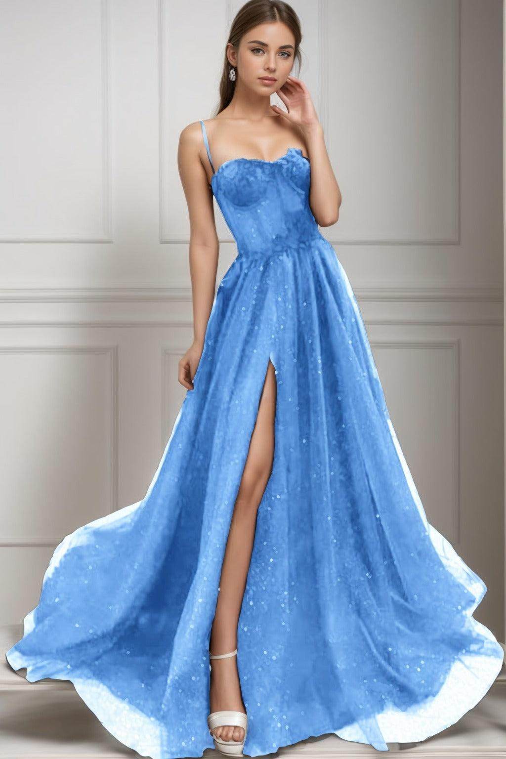 A-Line Sweep-Brush Train Tulle Prom Dress CS0439