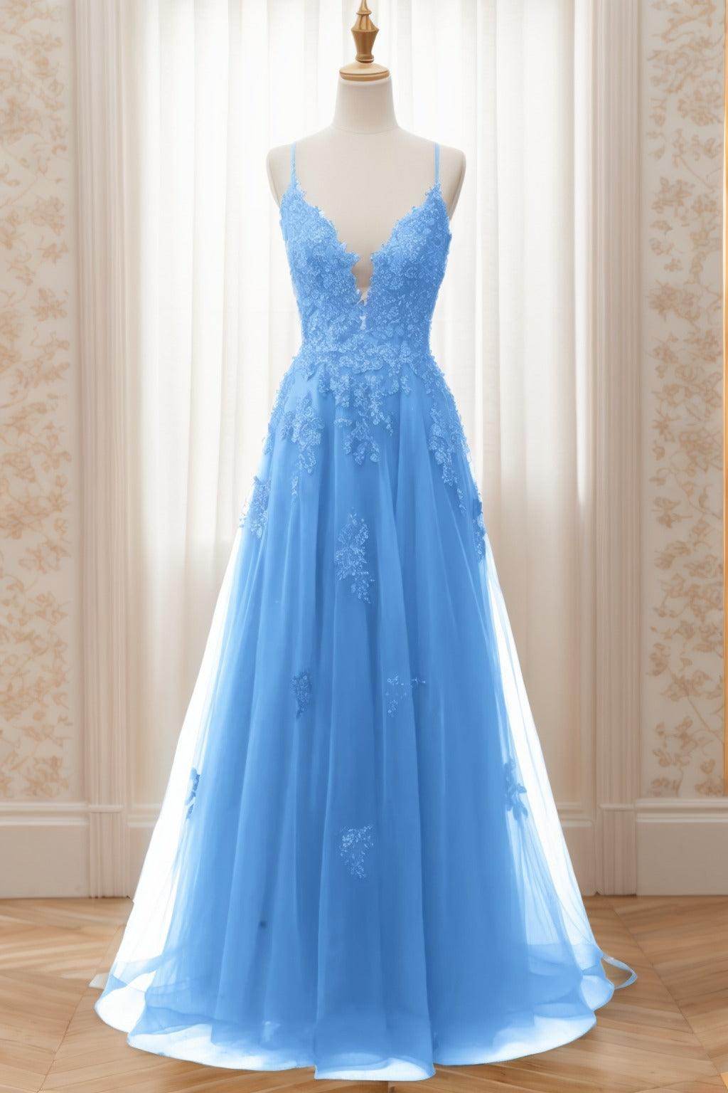 A-Line Sweep-Brush Train Tulle Prom Dress CS0463
