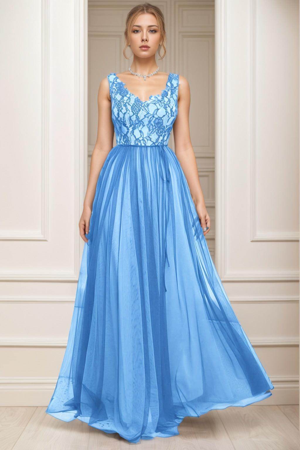 A-Line Sweep-Brush Train Tulle Prom Dress CS0466