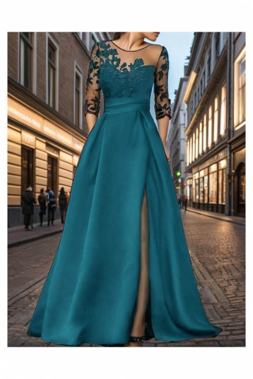 A-Line Sweep-Brush Train Satin Prom Dress CS0456