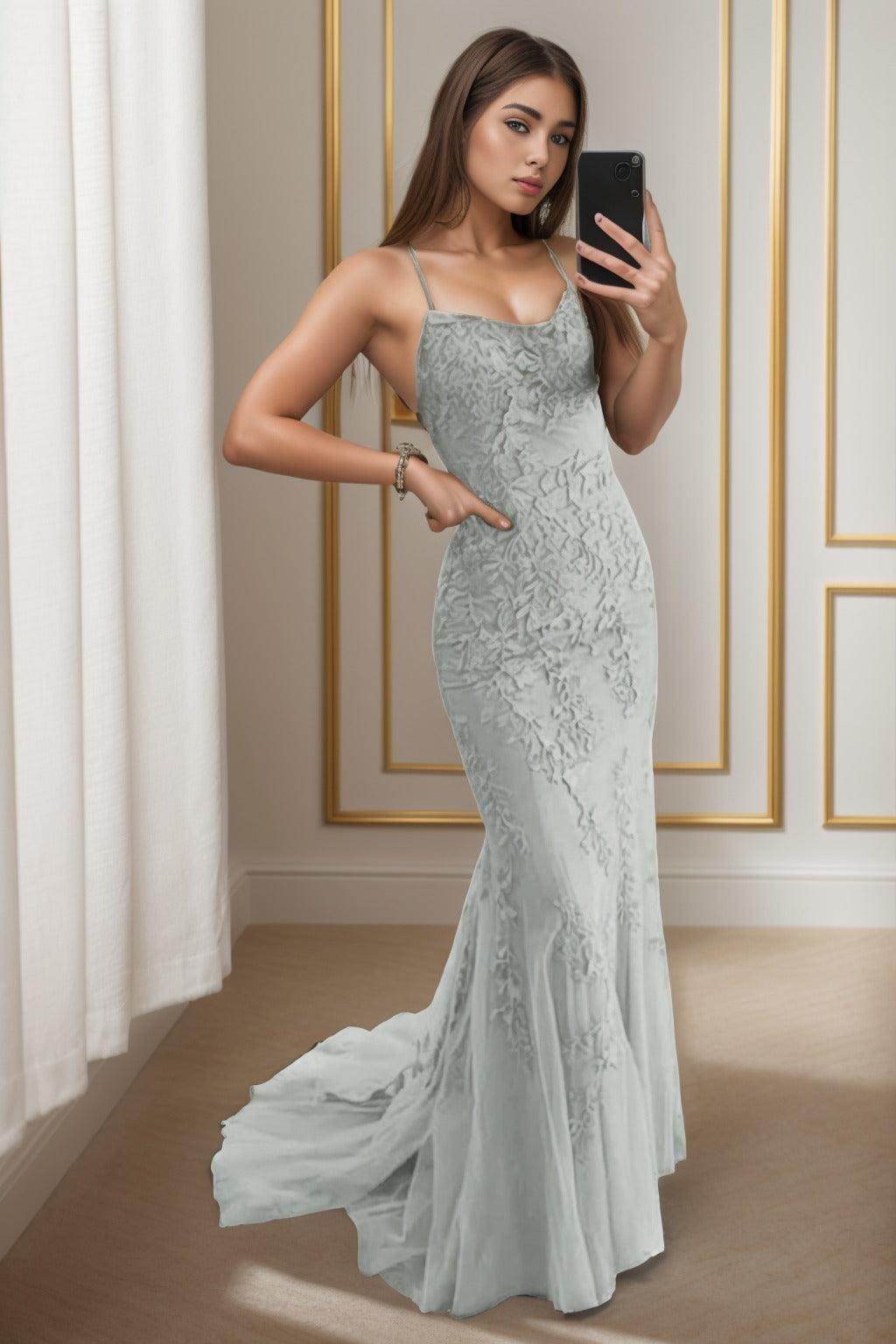 Trumpet-Mermaid Sweep-Brush Train Tulle Prom Dress CS0398