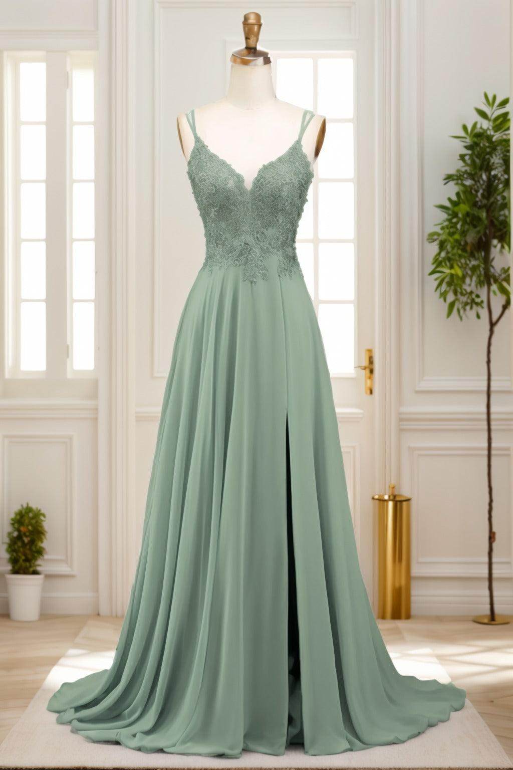 A-Line Sweep-Brush Train Chiffon Prom Dress CS0470