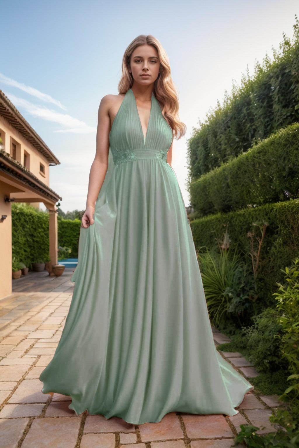 A-Line Sweep-Brush Train Chiffon Prom Dress CS0457