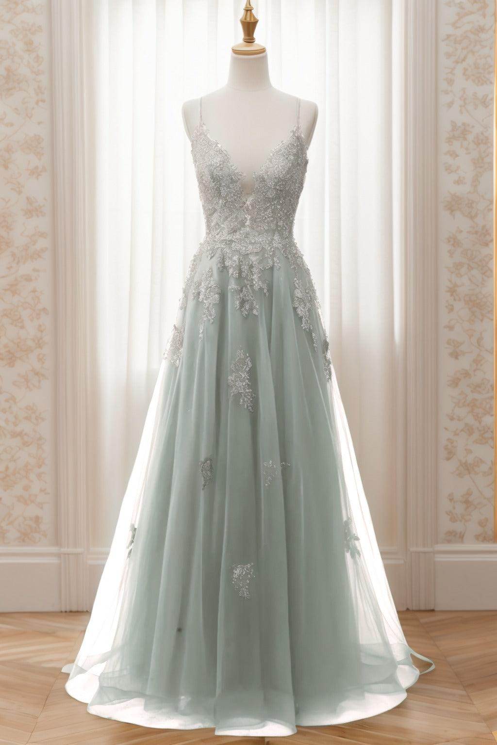 A-Line Sweep-Brush Train Tulle Prom Dress CS0463