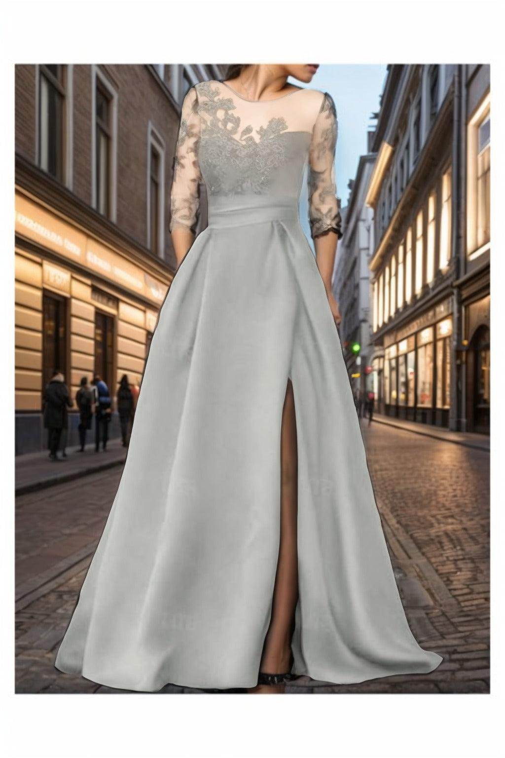 A-Line Sweep-Brush Train Satin Prom Dress CS0456