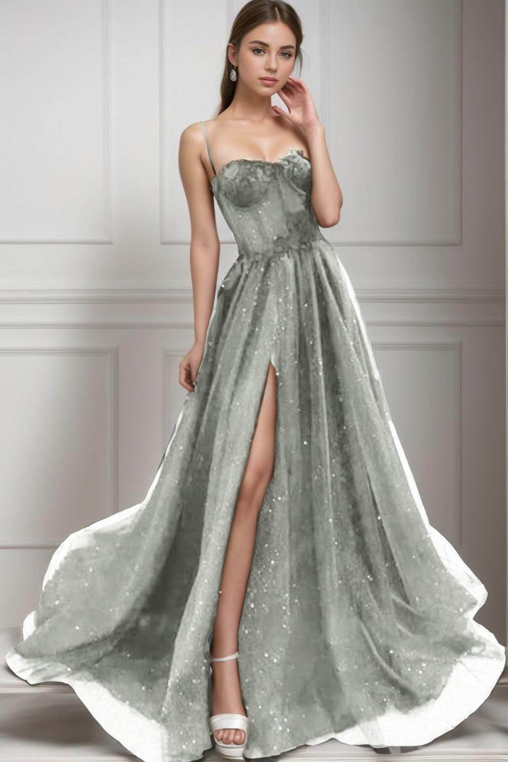 A-Line Sweep-Brush Train Tulle Prom Dress CS0439