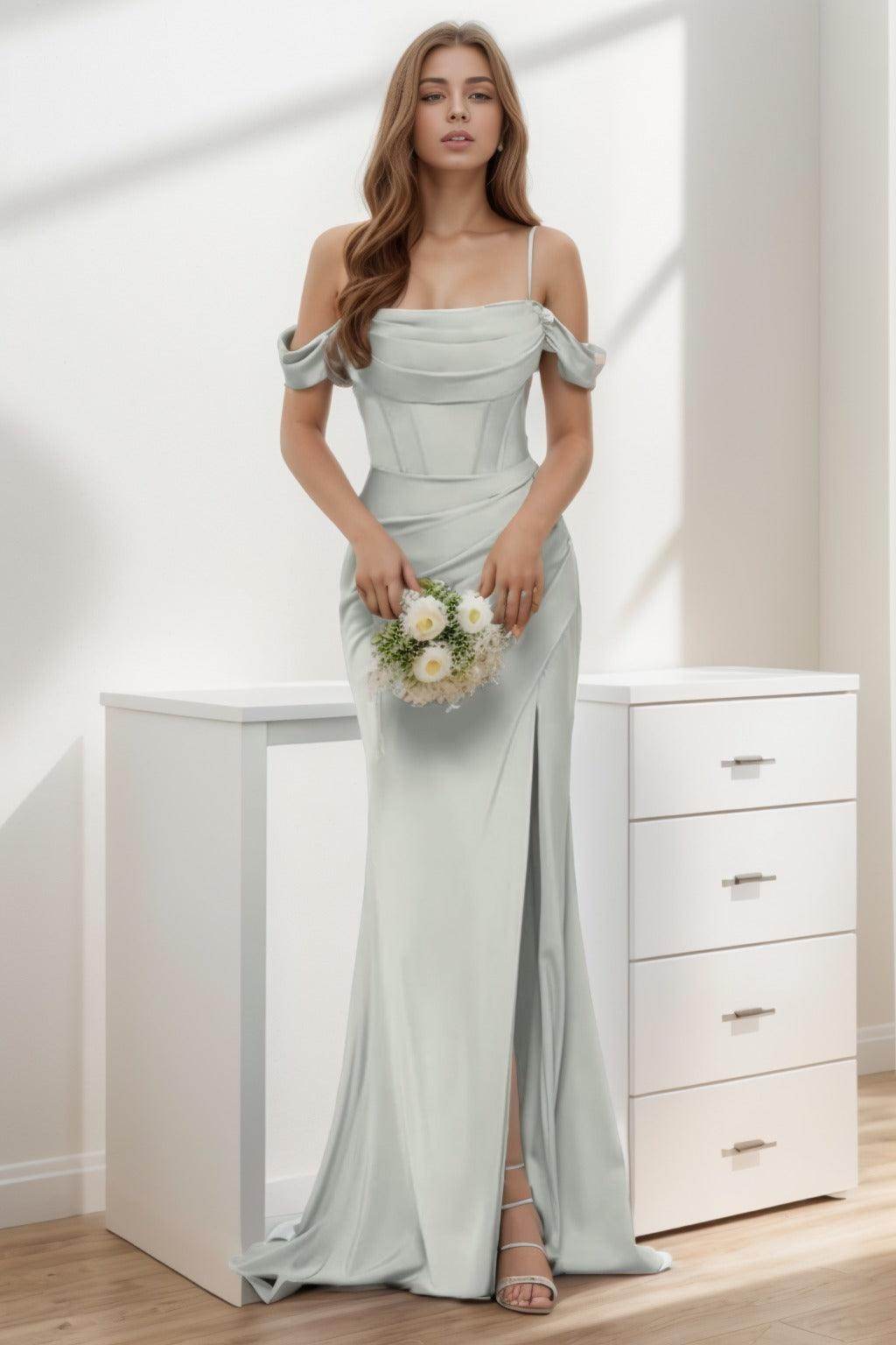 Trumpet-Mermaid Sweep-Brush Train Silk-Like Prom Dress CS0399